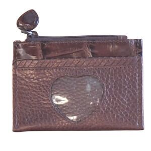 Brighton Leather ID Card Holder Zip Coin Purse Vintage Mini Dark Brown NWOT